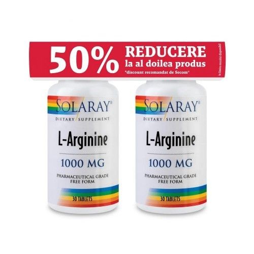Secom L Arginine 1000mg x 30cps Solaray Pachet 1+1 50%