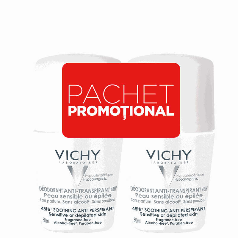 Vichy Deo Bipack Roll on fara Parfum 48h 50ml Pachet Promotional