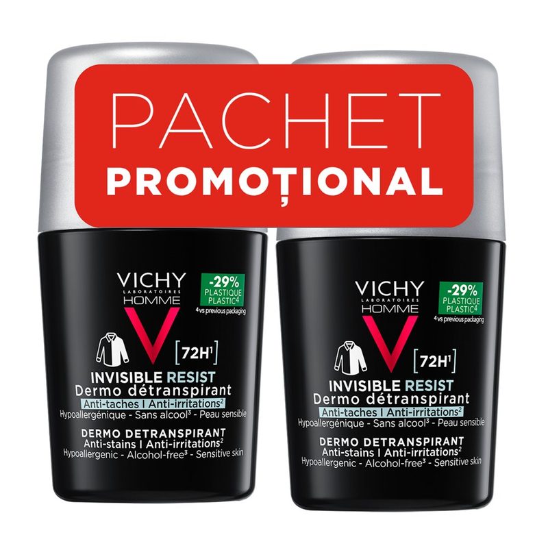 Vichy Deo Bipack Roll On Homme Invisible 72H Pachet Avantajos