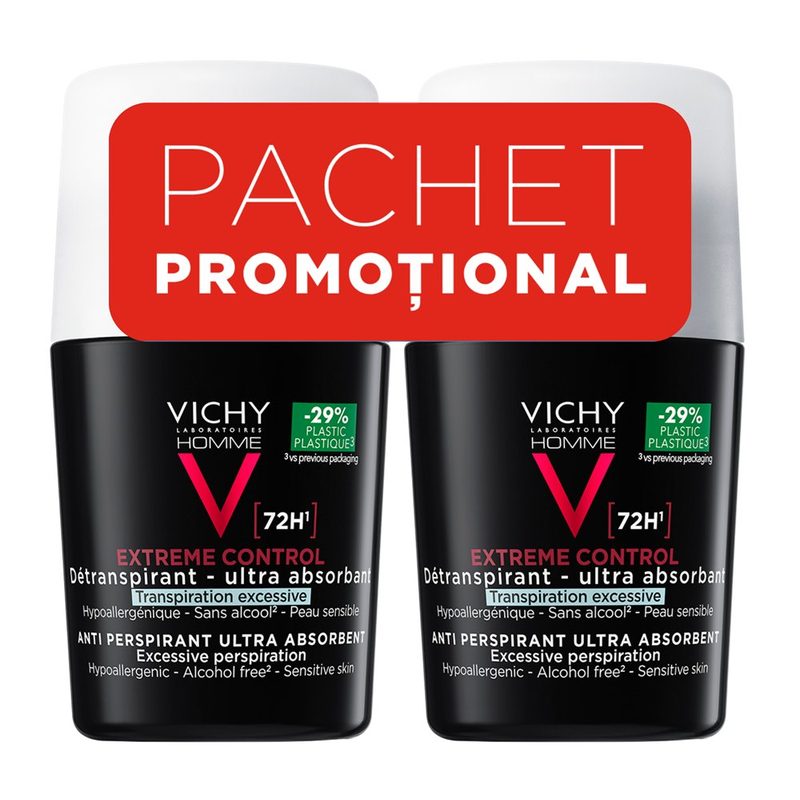 Vichy Deo Bipack Roll on Homme Control Extreme 72H 50ml Pachet Promotional