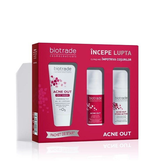 Biotrade Acne Out Lotiune Activa 20ml+Crema Hidratanta 20ml+Gel Curatare 50ml Pachet
