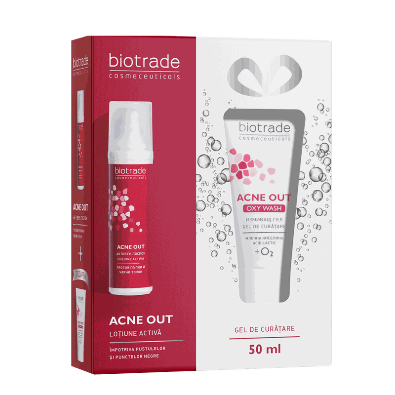 Biotrade Acne Out Lotiune Activa 60ml+Acne Out Oxy Wash Gel Curatare 50ml Pachet