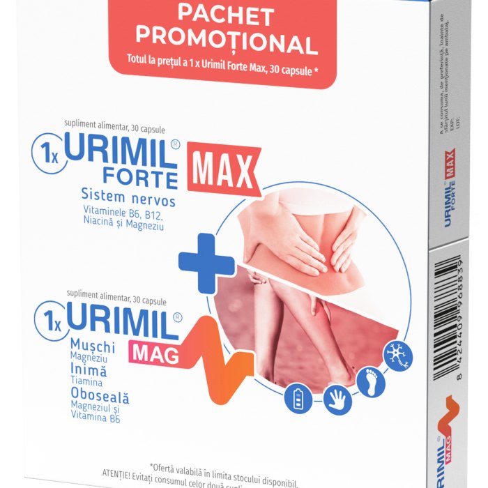 Urimil Forte Max x 30cps+Urimil Mag x 30cps Pachet Naturpharma