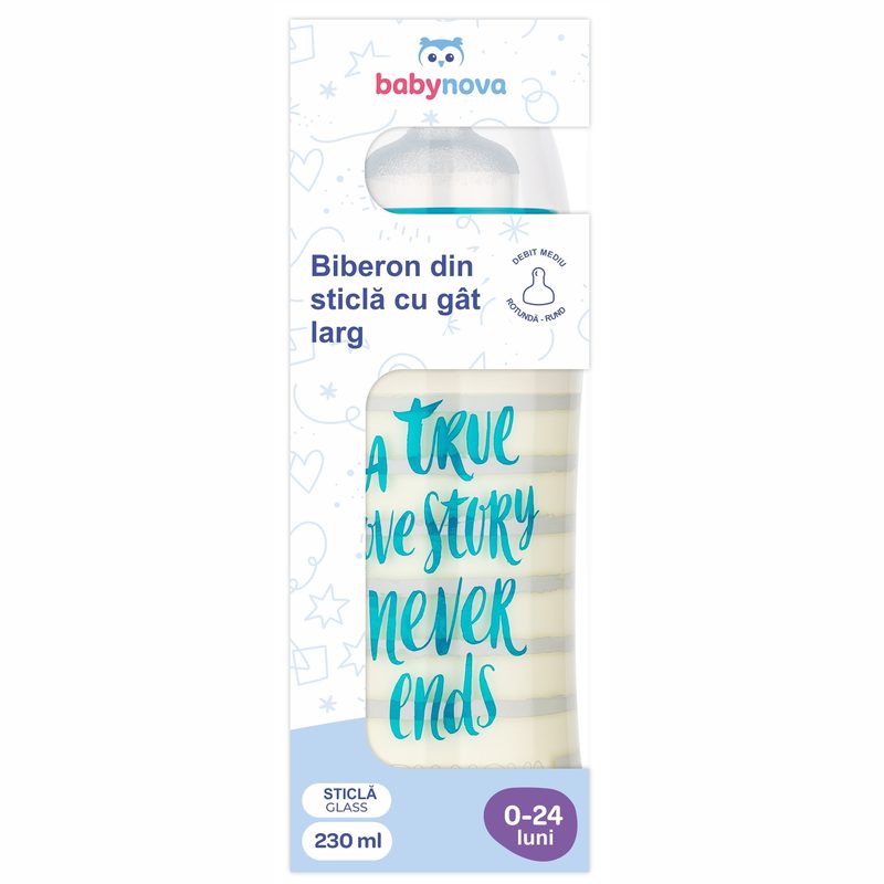 Baby Nova 44240 Biberon sticla Gat Larg Tetina Soft+Natural Anticolici 240ml