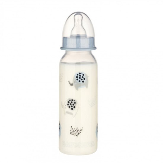 Baby Nova 47010 PP fara BPA decor animalute(tetina rotunda medium) 240ml gri