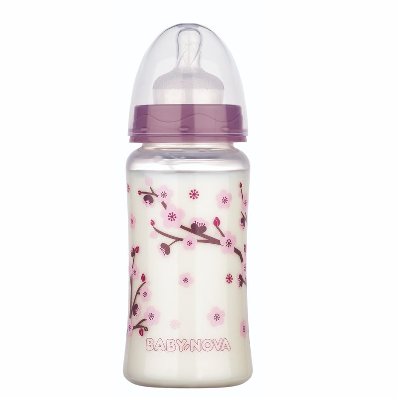 Baby Nova 48002 Biberon PP Decor fara BPA 300ml (gat larg + sist anticolici)