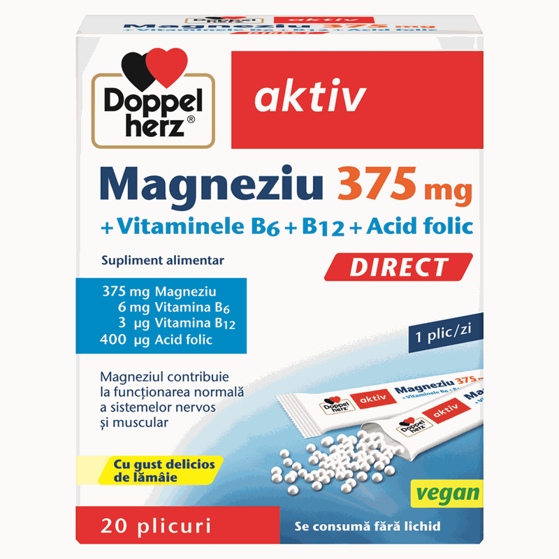 Doppelherz Aktiv Magneziu 375mg+Vitaminele B6+B12+Acid Folic x 20plic