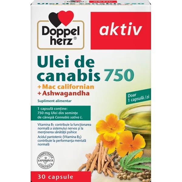 Doppelherz Aktiv Ulei Canabis 750mg+Mac Californian+Ashwagandha x 30cps