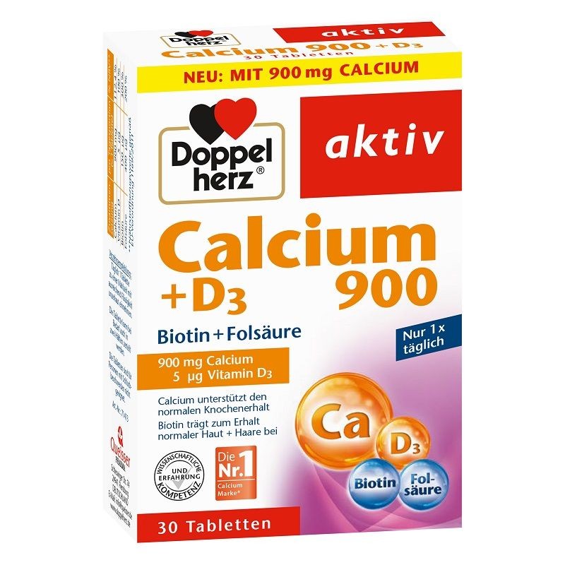 Doppelherz Aktiv Calciu 900+D3+Biotina+Acid Folic x 30cpr