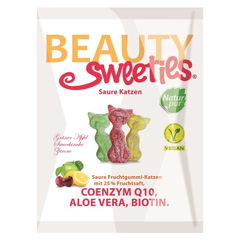 Beauty Sweeties Jeleuri Gumate Acrisoare Pisicute 25% Suc Fructe Co Q10 Aloe Vera si Biotina 125g