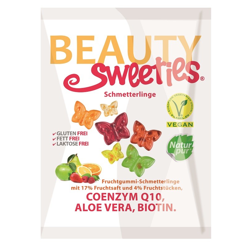Beauty Sweeties Jeleuri Gumate Moi Fluturasi 17% Suc Fructe 4% Bucati de Fructe Co Q10 125g