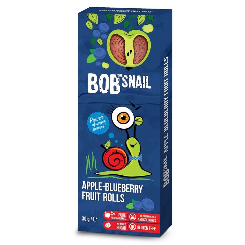 Bob Snail Rulou Natural din Fructe Mere si Afine 30g