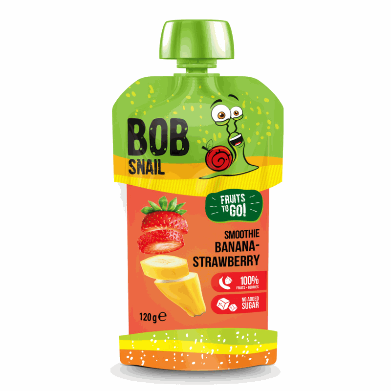 Bob Snail Smoothie Natural din Fructe Banane si Capsuni 120g