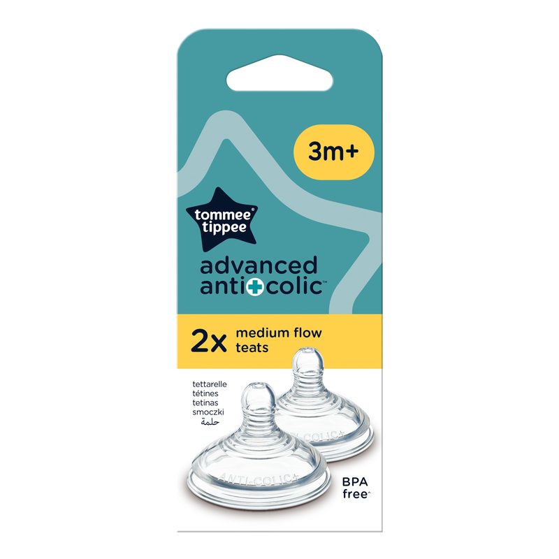 Tommee Tippee Tetina din Silicon Anticolici cu Flux Mediu +3l x 2buc