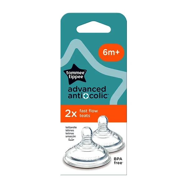 Tommee Tippee Tetina din Silicon Anticolici cu Flux Rapid +6l x 2buc