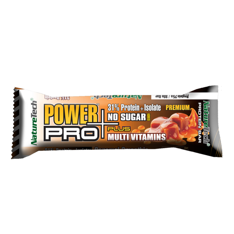 NatureTech Baton Power Pro Plus 31% prot Multivit Caramel fara Zahar 80g
