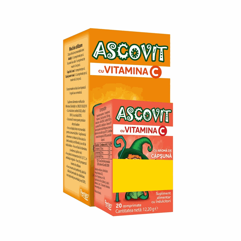 Ascovit Portocale 100mg x 60cpr mast+Ascovit Capsuni x 20cpr mast Perrigo