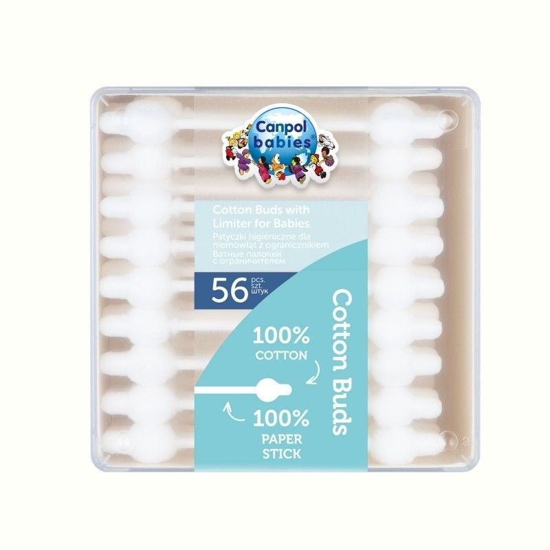 Canpol 3/115 Babies Betisoare de Urechi din Bumbac cu Limitator pt Bebelusi x 56buc