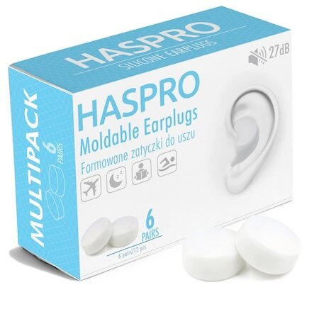 Haspro Dopuri de Urechi Silicon Hipoalergenic Alb x 12buc