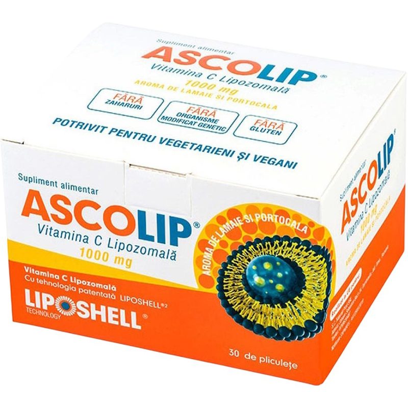 Ascolip Vit C Lipozomala 1000mg Lamaie si Portocale x 30plic Liposhell