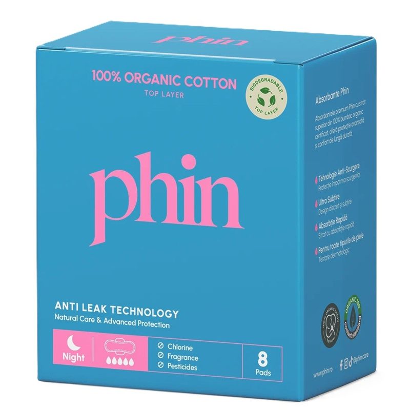 Absorbante de Noapte Bumbac Organic x 8buc Phin