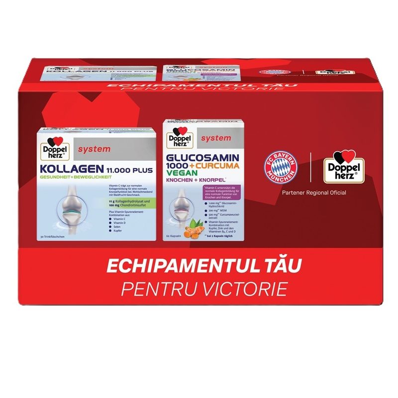 Doppelherz System Kollagen 11000 Plus x 30fl+Glucozamin 1000+Curcuma x 60cpr Pachet