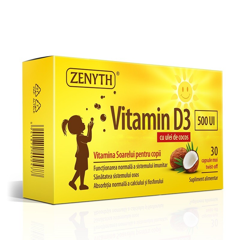 Vitamina D3 500UI pt Copii cu ulei de Cocos x 30cps Zenyth
