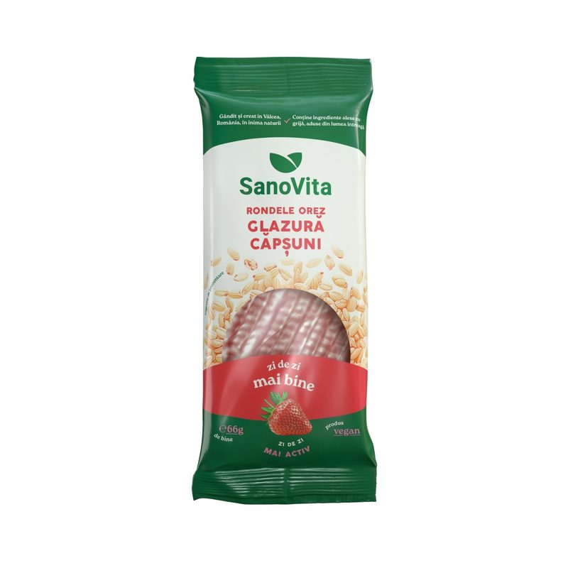 Sanovita Rondele Orez Glazura de Capsuni 66g