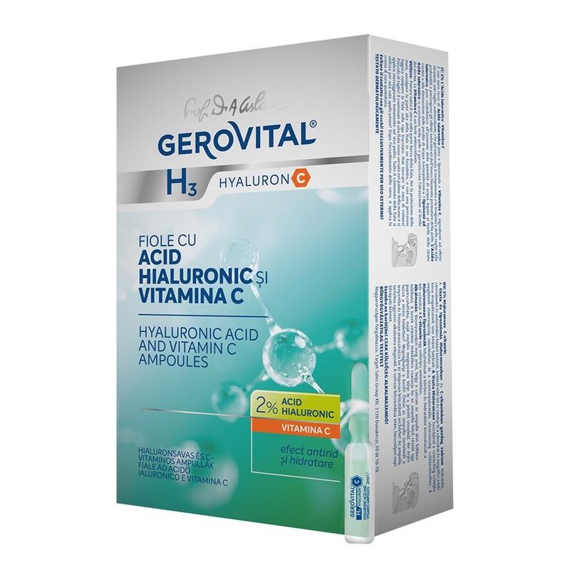 Gerovital H3 Hyaluron C Fiole cu AH+Vit C 2ml x 10fi