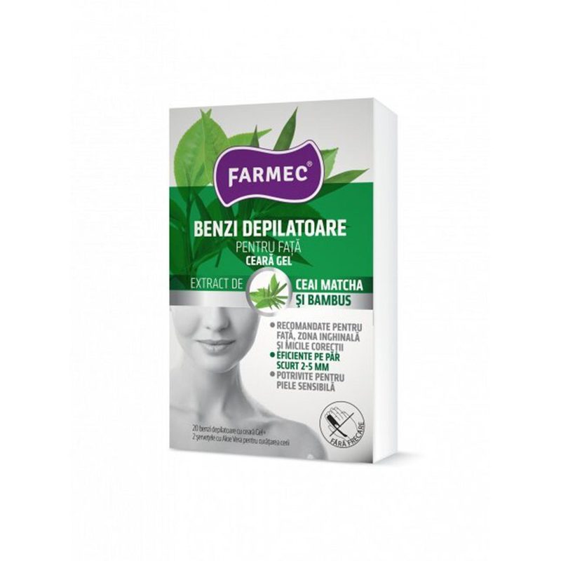 Farmec Benzi Depilatoare Fata Ceara Gel Ceai Matcha si Bambus x 20buc