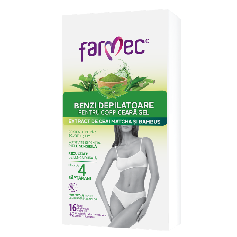 Farmec Benzi Depilatoare Corp Ceara Gel Ceai Matcha si Bambus x 16buc