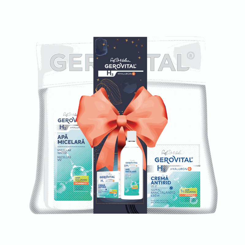 Gerovital H3 Hyaluron C Borseta Crema Antirid de Zi 50ml+Apa Micelara 400ml