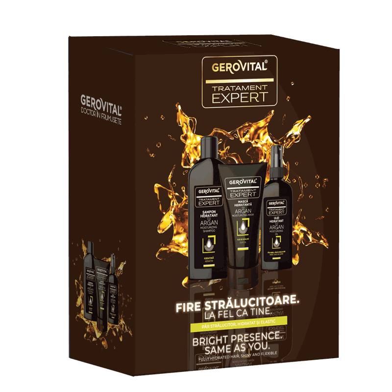 Gerovital Tratament Expert Caseta Sampon Argan 250ml+Masca 150ml+Ulei Hidratant 100ml