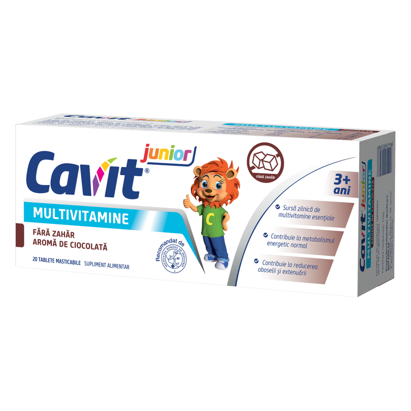 Cavit Junior Multivitamine Ciocolata fara Zahar x 20cpr mast Biofarm