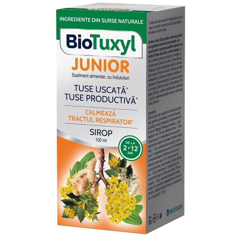 Biotuxyl Junior Sirop Tuse Uscata si Productiva 100ml Biofarm