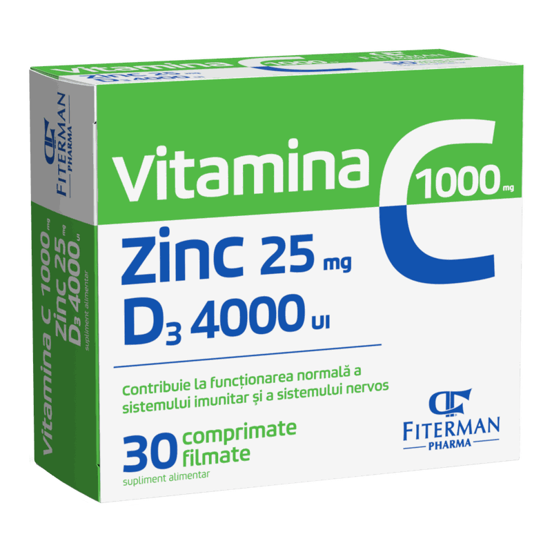 Vitamina C 1000mg+Zinc 25mg+D3 4000UI x 30cpr film Fiterman