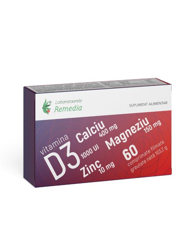 Calciu+Magneziu+Zinc+Vitamina D3 x 60cpr film  Remedia