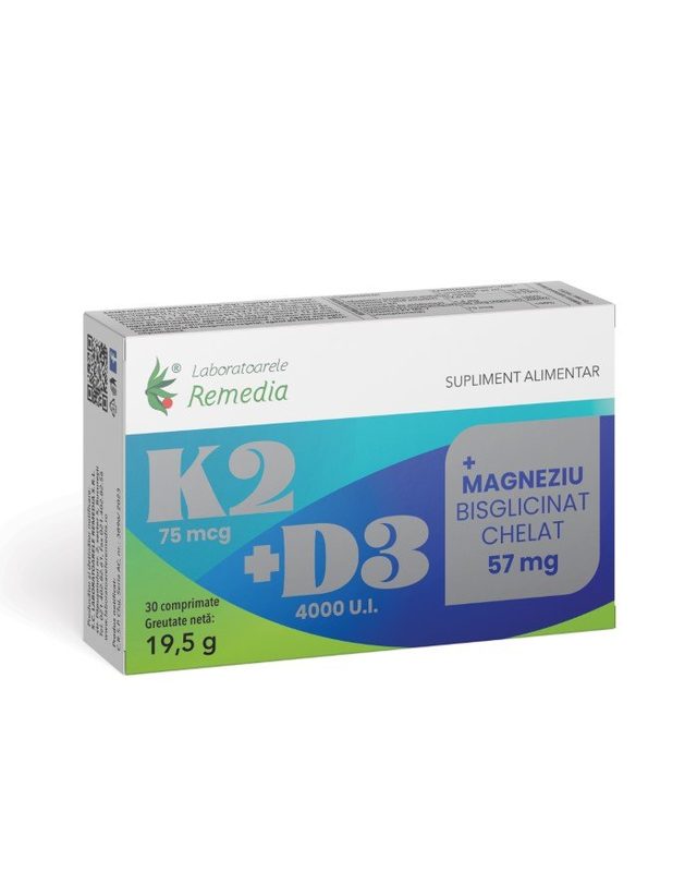 K2+D3+Magneziu Bisglicinat Chelat x 30cpr Remedia