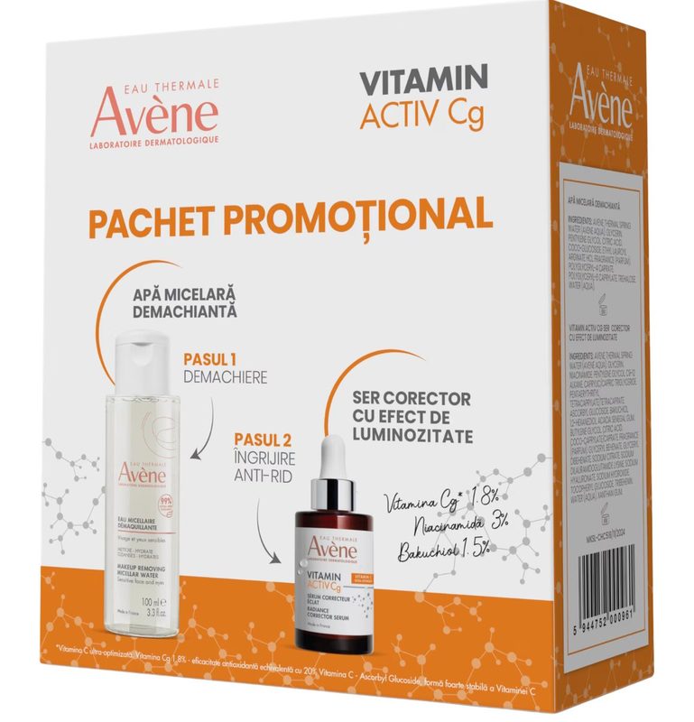 Avene Apa Micelara 100ml+Vitamin C Activ Ser Luminozitate 30ml Pachet Promo