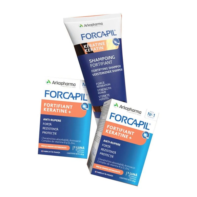 Forcapil Fortifiant Keratine+ x 60+60cps+Sampon 200ml Pachet Promo Arkopharma