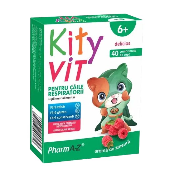 Kity Vit pt Caile Respiratorii cu Aroma de Zmeura 6+ x 40cpr supt