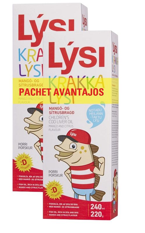 Lysi Ulei din Ficat de Cod pt Copii Mango 240ml Pachet Avantajos