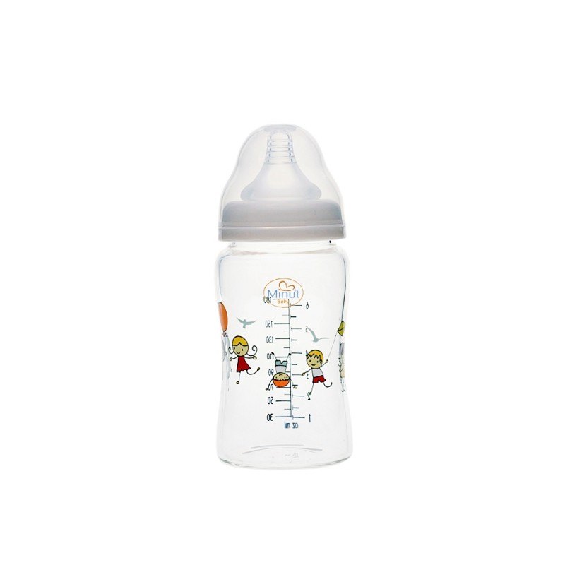 Biberon Sticla Borosilicat Gat Larg 0+ 180ml Minut Baby P510