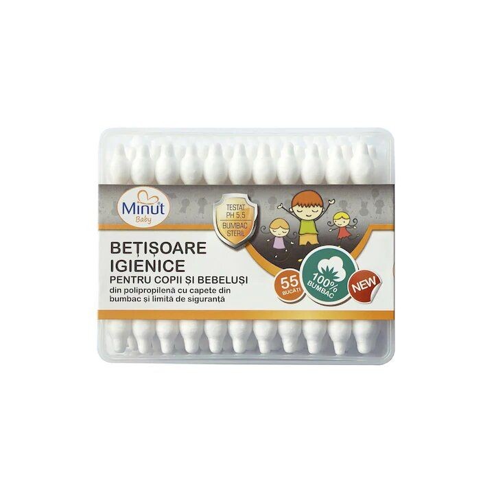 Betisoare de Urechi pt Copii Cutie Plastic x 55buc Minut BET-55