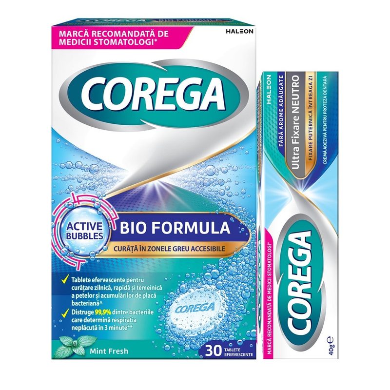 Corega Neutro 40g+Corega Tabs Bioformula x 30cpr eff GSK Pachet 90%