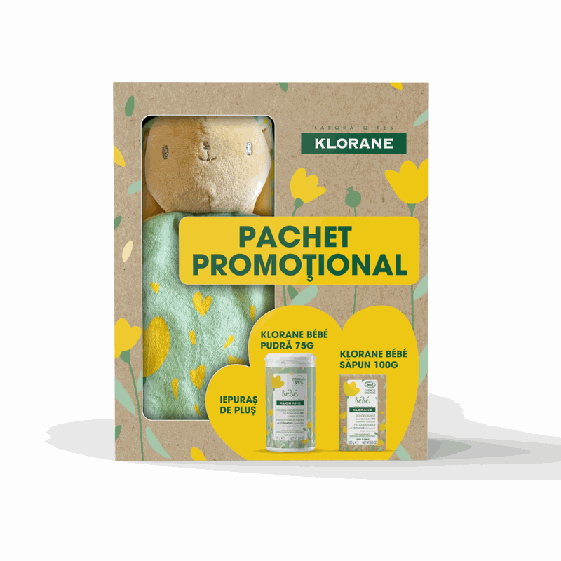 Klorane Bebe Pudra 75g+Sapun 100g+Iepuras Pachet Avantajos