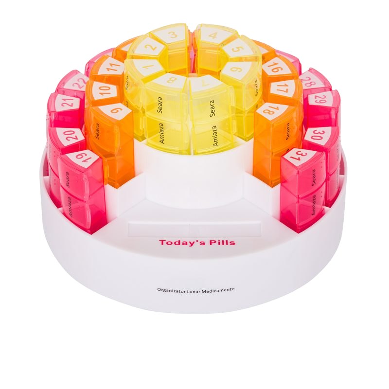 Organizator Medicamente Lunar Rotund x 4 Casete Colorate/Zi pt Calatorie BS