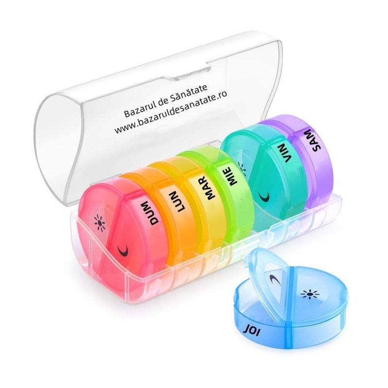 Organizator Medicamente Saptamanal Rotund x 2 Casete Colorate/Zi pt Calatorie BS