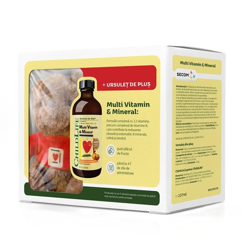 Secom Multivitamine si Minerale pt Copii Childlife 237ml + Ursulet de Plus Pachet