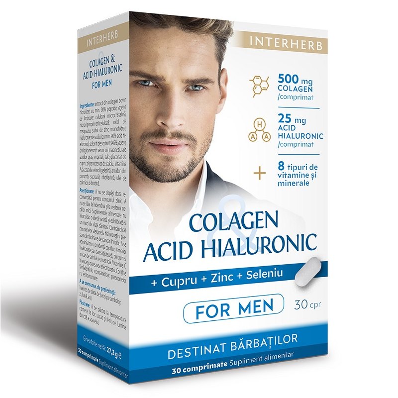 Colagen si Acid Hialuronic pt Barbati x 30cps Interherb